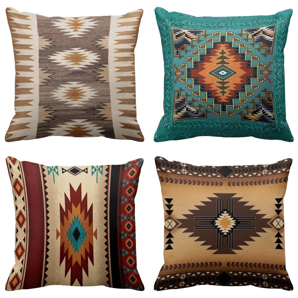 4647 Set of 4 Throw Pillow Covers Tribal Western Geometric Colorful Nature